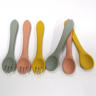 New Product Oem Silicone Self Feeding Baby Training Fork And Spoon Set